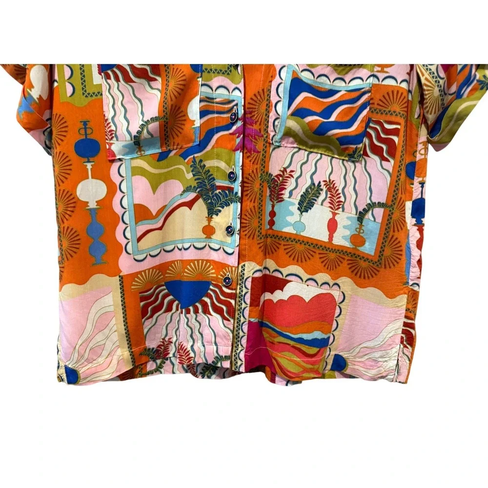 Anthropologie Maeve Bon Voyage Button Down Shirt Womens XS Print Tropical